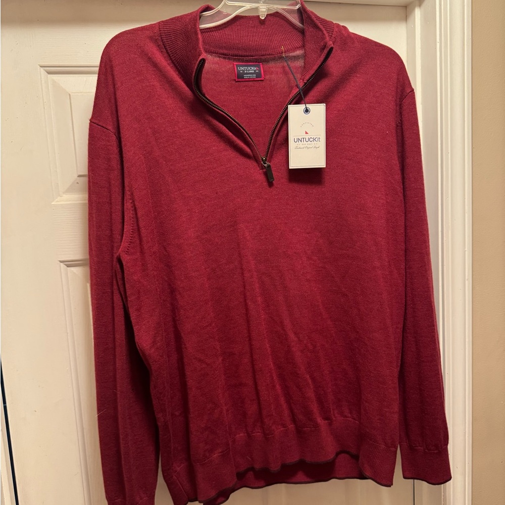 UNTUCKit Red Zip Up Sweater Classic Knit